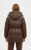 Bel Bağcıklı Çok Cepli Kapüşonlu Uzun Dolgulu Kadın Mont (Kahverengi)