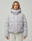 Çift Düğmeli Kapüşonlu Oversize Dolgulu Kadın Mont (Açık Gri)