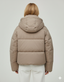 Çift Düğmeli Kapüşonlu Oversize Dolgulu Kadın Mont (Vizonsu Bej)