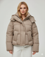 Çift Düğmeli Kapüşonlu Oversize Dolgulu Kadın Mont (Vizonsu Bej)